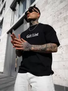 Men Figure & Slogan Graphic Tee - Black - View 3