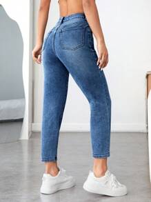 SHEIN PETITE Jeans de ajuste mom de talle alto