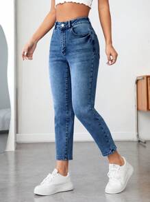 SHEIN PETITE Jeans de ajuste mom de talle alto