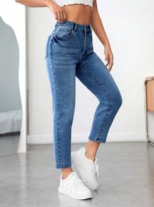 SHEIN PETITE Jeans de ajuste mom de talle alto