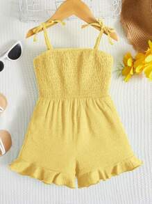 SHEIN Toddler Girls Tie Shoulder Ruffle Hem Cami Romper - Yellow - View 1