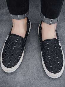 Men Letter Patch Decor Sneakers, Sport Outdoor Fabric Slip On Shoes - Black - View 2