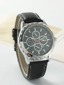 1 Miếng Đen PU Polyurethane Dây đeo Giải trí Ngày Chống nước Tròn Quay số đồng hồ Quartz , Đối với Cuộc sống hàng ngày - màu đen - Xem 2