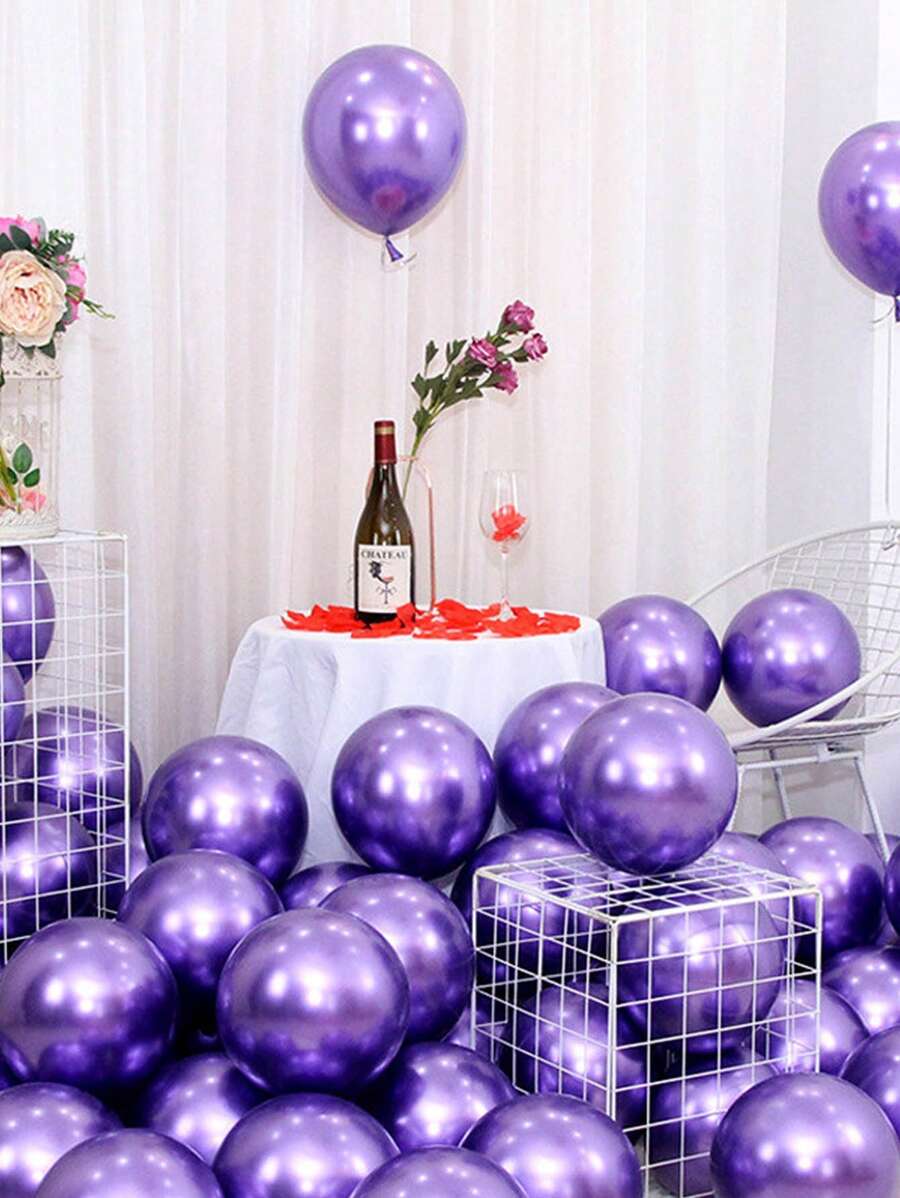 20 chiếc Bong Bóng Cao Su, Bóng Trang Trí Màu Trơn Tối Giản Cho Bữa Tiệc - Màu tím - Xem 1