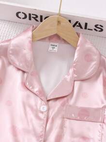 Teen Girls' Polka Dot Fleece Pajama Set With Eye Mask, Hair Tie And Bag - Baby Pink - View 5