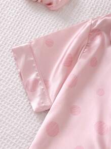 Teen Girls' Polka Dot Fleece Pajama Set With Eye Mask, Hair Tie And Bag - Baby Pink - View 6
