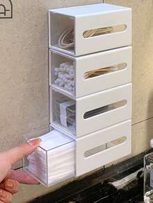 1pc Plastic Storage Box, Minimalist Plain Wall Mounted Storage Box For Home - White - View 4