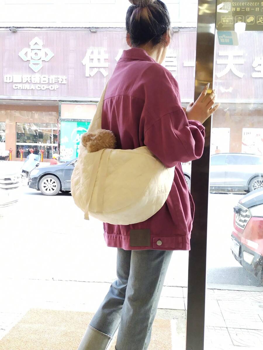 1pc Portable Pet Carrier Bag For Dog For Outdoor - Beige - View 1