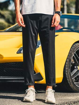 Men Solid Straight Leg Trousers