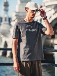 男士字母圖案T恤 - 深灰色 - 查看 3