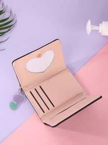 字母与花卉图案带包饰口袋钱包小号三折纤薄女士钱包女士钱包钱包小钱包 - 黑色 - 查看 5