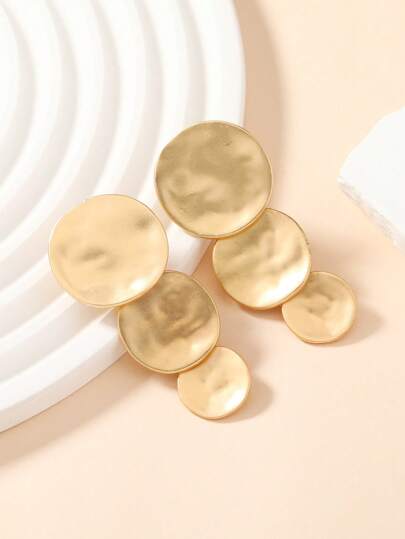 1 Pair Vintage Versatile Metal Long Round Clip-On Earrings, Suitable For Women Everyday Wear