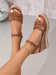 女士厚底沙滩凉鞋，夏季新款时尚休闲凉鞋，2025年爆款罗马凉鞋 - 棕色 - 查看 2