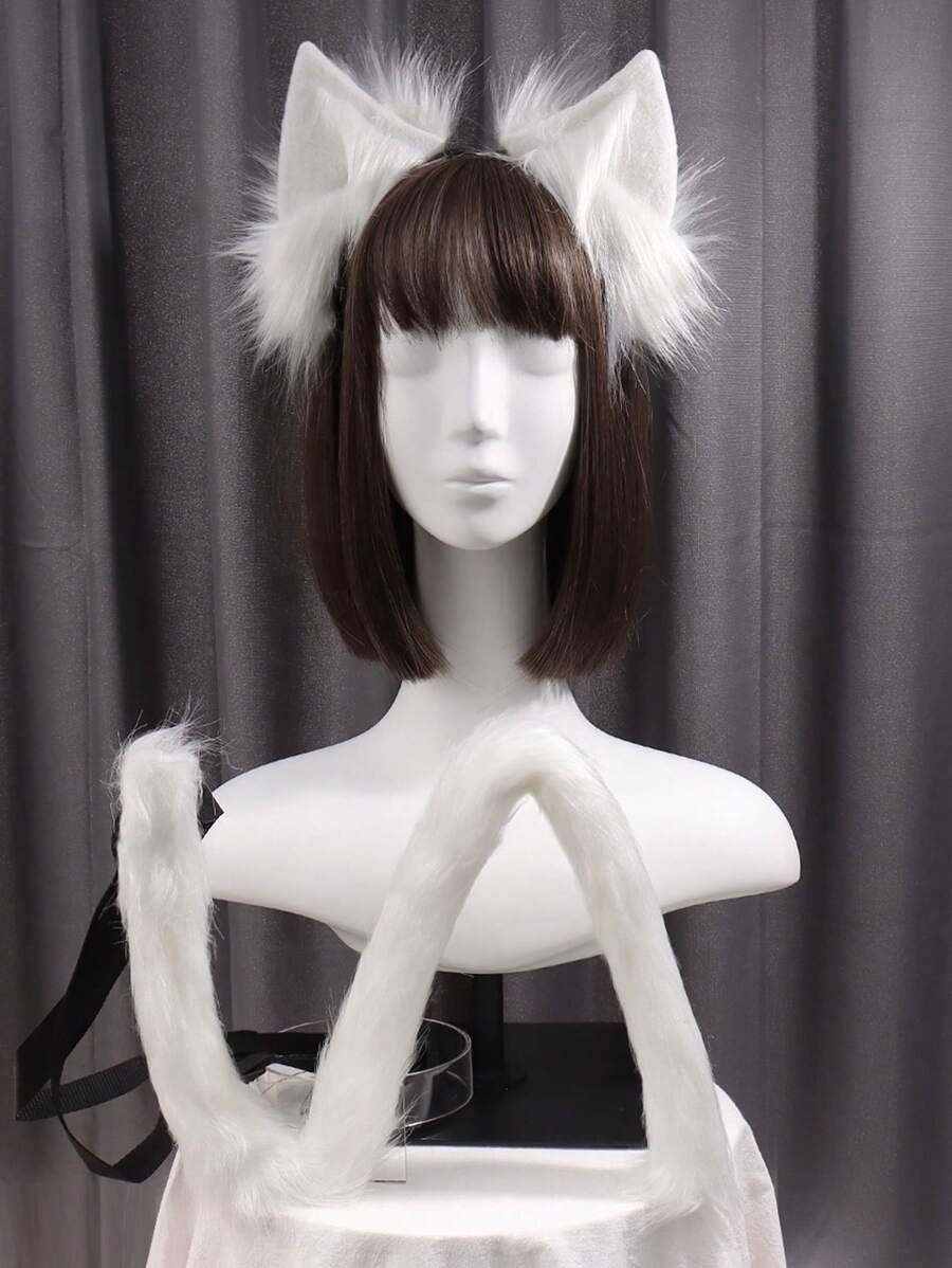 3pcs Women Solid Fuzzy Animal Costume Prop, For Party - White - View 1