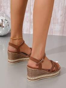 女士厚底沙滩凉鞋，夏季新款时尚休闲凉鞋，2025年爆款罗马凉鞋 - 棕色 - 查看 6