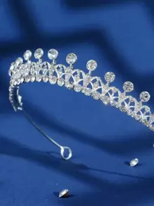 1件装女士水钻皇冠设计华丽新娘头饰，适合婚礼派对、情人节等场合佩戴 - 銀色 - 查看 5