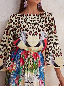 YISIKADO Đầm Xù Viên lá sen Hoa In hoa Báo Thực vật Boho - Nhiều màu - Xem 6