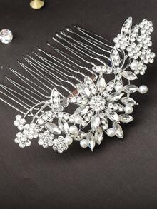 Peine de novia con diseño de diamante de imitación - Plateado - Ver 3