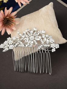 Peine de novia con diseño de diamante de imitación - Plateado - Ver 4