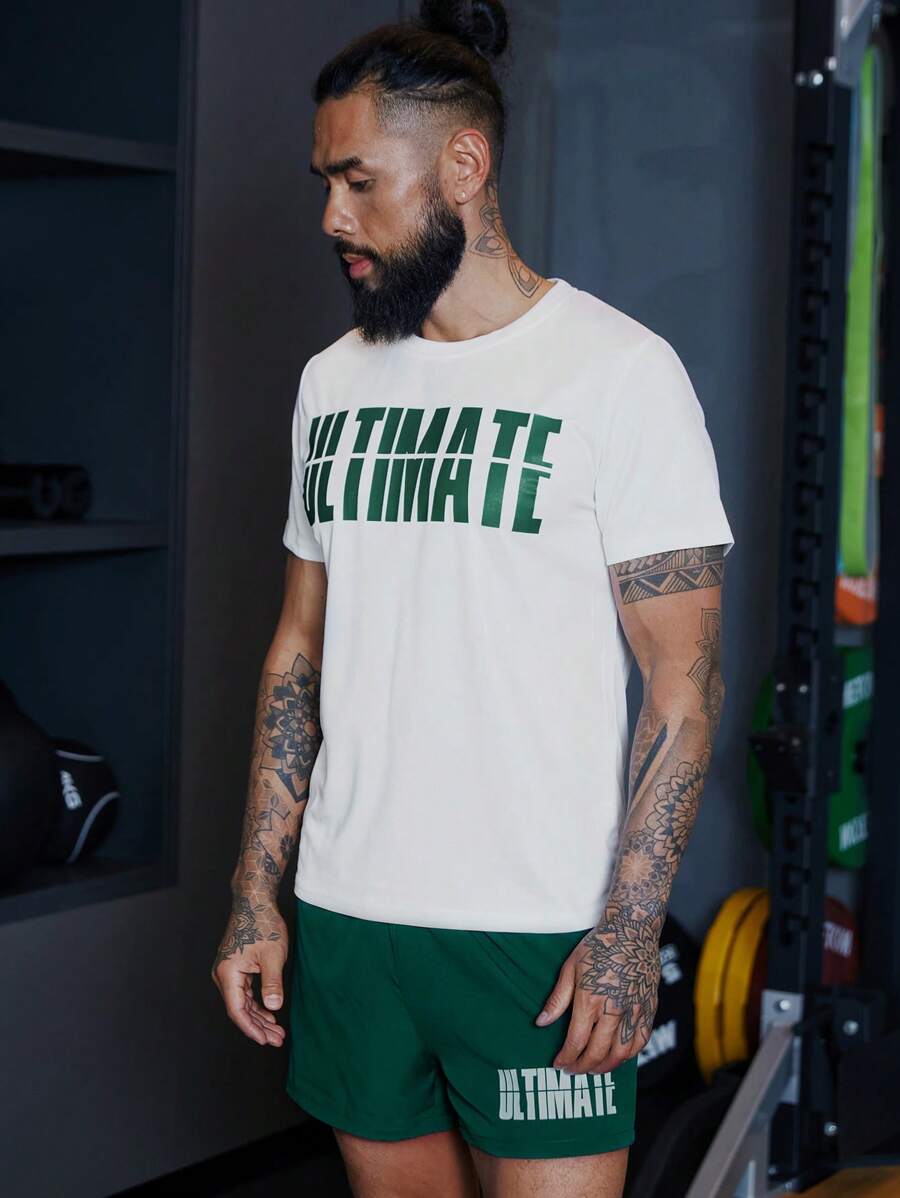 Manfinity Sport Corelite Men Letter Graphic Sports Set, Athletic Suit, Tracksuit - Multicolor - View 1