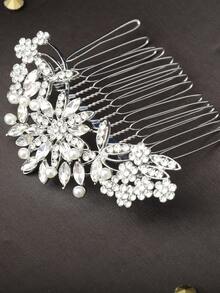 Peine de novia con diseño de diamante de imitación - Plateado - Ver 6