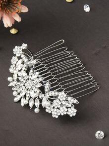 Peine de novia con diseño de diamante de imitación - Plateado - Ver 7