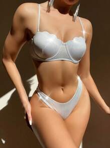 金屬蘇打邊推擠式夏季沙灘比基尼套裝 - 白色 - 查看 1