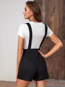 SHEIN Frenchy Letter Patched Detail Denim Overalls Without Tee