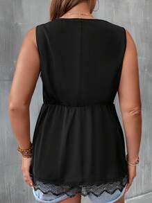 SHEIN LUNE Plus Contrast Guipure Lace Peplum Blouse
