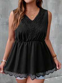 SHEIN LUNE Plus Contrast Guipure Lace Peplum Blouse