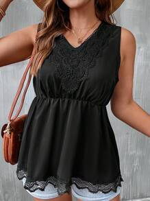 SHEIN LUNE Plus Contrast Guipure Lace Peplum Blouse