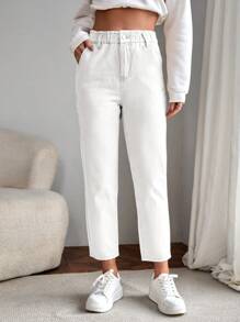 EMERY ROSE High Waist Mom Fit Jeans - White - View 5