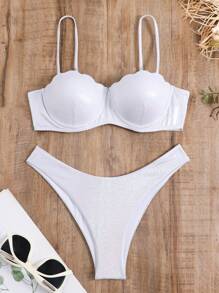 金屬蘇打邊推擠式夏季沙灘比基尼套裝 - 白色 - 查看 5
