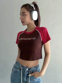 DAZY 字母圖形對比色短袖raglan Tee - 彩色 - 查看 5