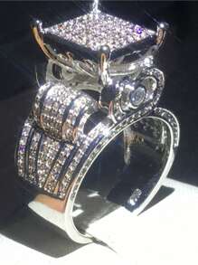 方晶鋯石方形裝飾戒指 - 白色 - 查看 1