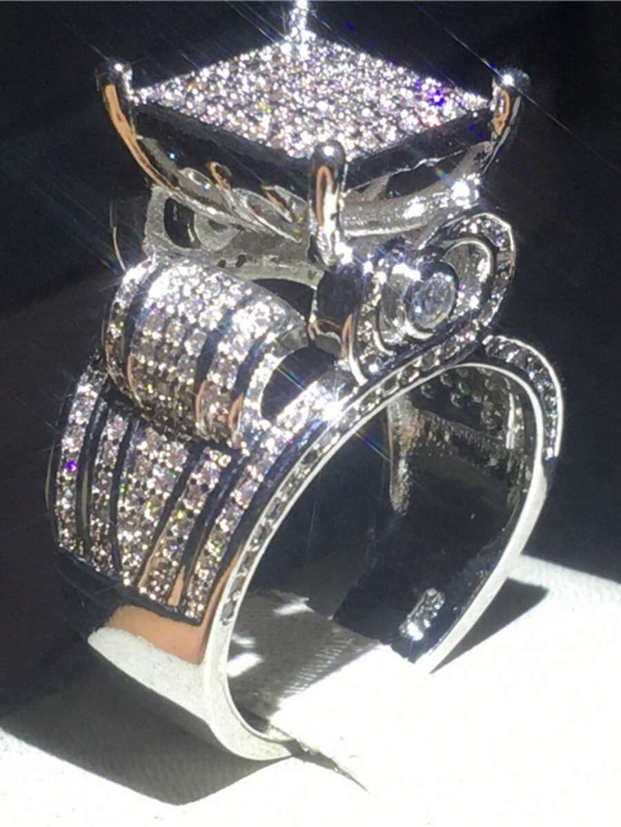 方晶鋯石方形裝飾戒指 - 白色 - 查看 1