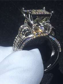 方晶鋯石方形裝飾戒指 - 白色 - 查看 2