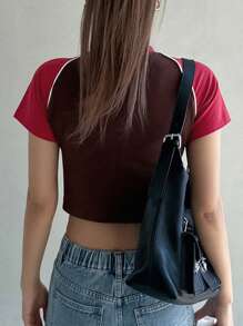 DAZY 字母圖形對比色短袖raglan Tee - 彩色 - 查看 8