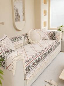 1 Họa Tiết Hoa Tua Rua Trang Trí Sofa Khăn Hiện Đại Polyester Chống Trơn Trượt Ghế Sofa Chăn Cho Phòng Khách - Đỏ - Xem 2