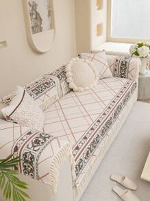 1 Họa Tiết Hoa Tua Rua Trang Trí Sofa Khăn Hiện Đại Polyester Chống Trơn Trượt Ghế Sofa Chăn Cho Phòng Khách - Đỏ - Xem 3