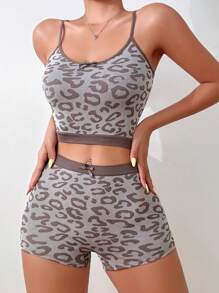 Leopard Print Cami Top & Shorts PJ Set / Pajama Set