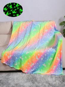 1入組獨角獸和星星圖案夜光毛毯絨布柔軟保暖毛毯適用於客廳和臥室家居裝飾 - 彩色 - 查看 1
