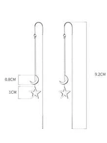 1pair S925 Silver Star Moon Tassel Long Ear Thread Earrings, Unique Design, Suitable For Dating, Party, Travel, Daily Wear And Gift Giving - Silver - View 5