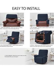 1pc Plain Recliner Slipcover, Minimalist Polyester Recliner Stretch Sofa Slipcover For Home - Navy Blue - View 5