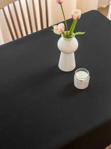 1pc Waterproof Tablecloth, All Seasons Polyester Blend Solid Color Tablecloth For Home, Event, Festival, Dining/Study Table, Desk Pad, Outdoor Camping/Picnic, Coffee Table, Cloth Art Tablecloth - Black - View 3