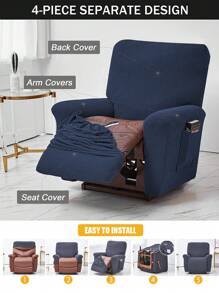 1pc Plain Recliner Slipcover, Minimalist Polyester Recliner Stretch Sofa Slipcover For Home - Navy Blue - View 7