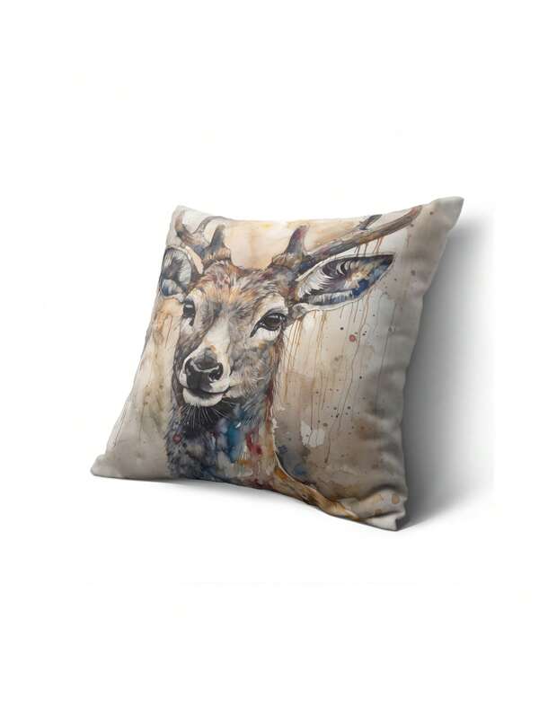 1pc Deer Pattern Cushion Cover Without Filler, Modern Fabric Decorative Throw Pillow Cover For Home