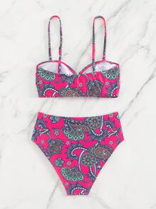 SHEIN Swim Summer Beach Paisley Print High Waisted Bikini Set - Multicolor - View 7