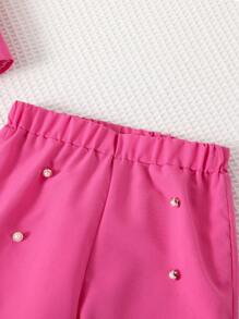 Girls Double Button Vest Jacket & Wide Leg Pants - Hot Pink - View 4