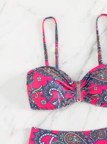 SHEIN Swim Summer Beach Paisley Print High Waisted Bikini Set - Multicolor - View 4